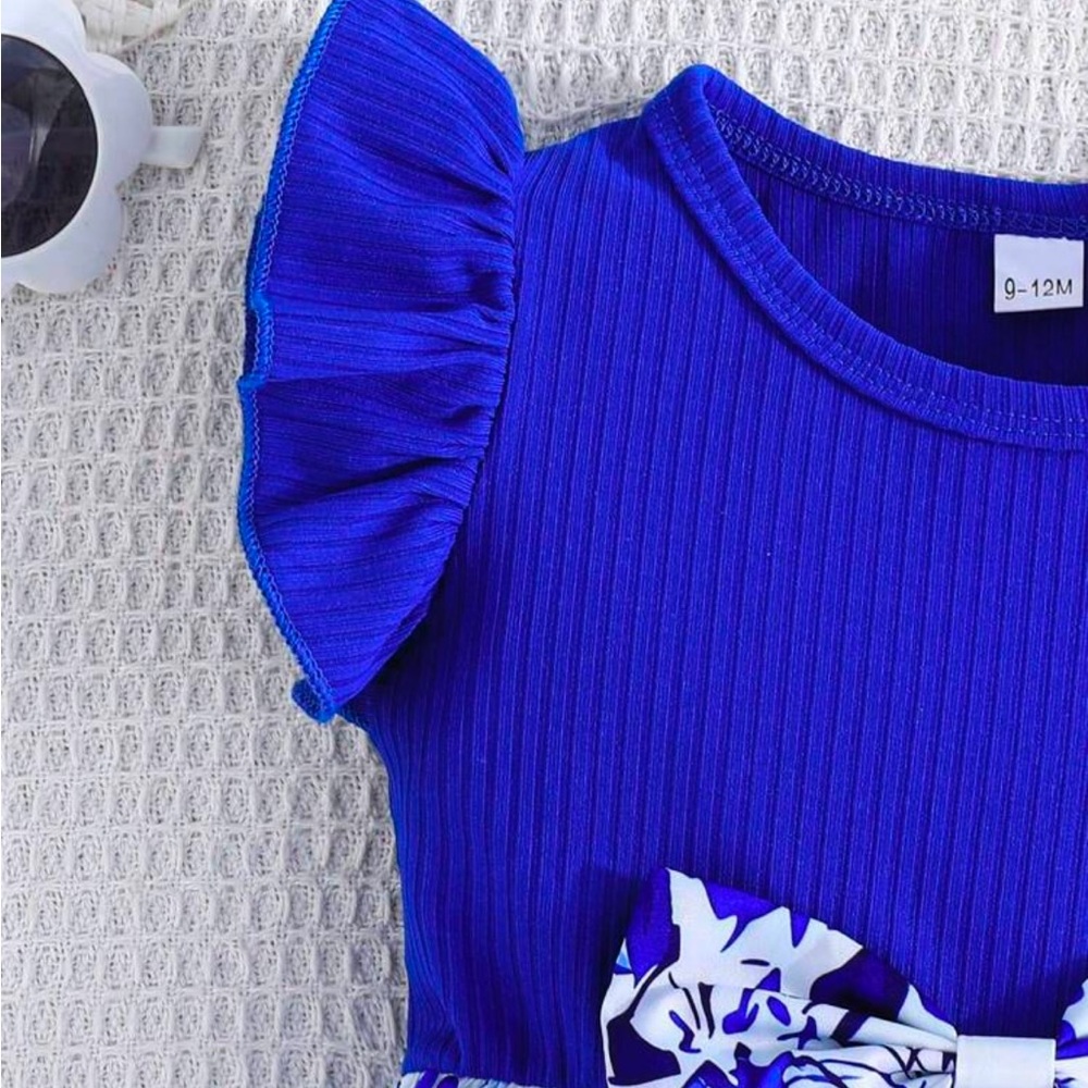 🆕 Baby Girl Summer Ruffled Sleeve Floral Patchwork Dress - Picture 2 of 7